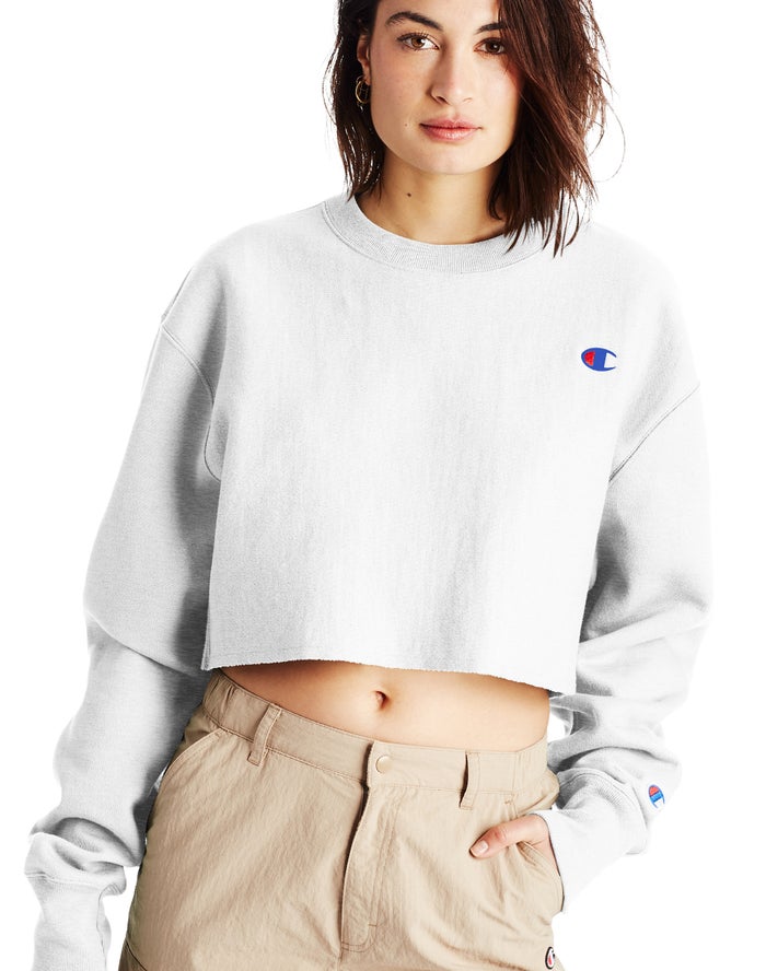 Champion Dame Sweatshirt Grå - Reverse Weave Cropped Cut-Off Crew - Danmark GIA-469023